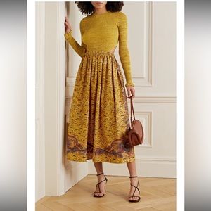 Ulla Johnson Marcellina cutout ribbed-knit and printed taffeta midi dress